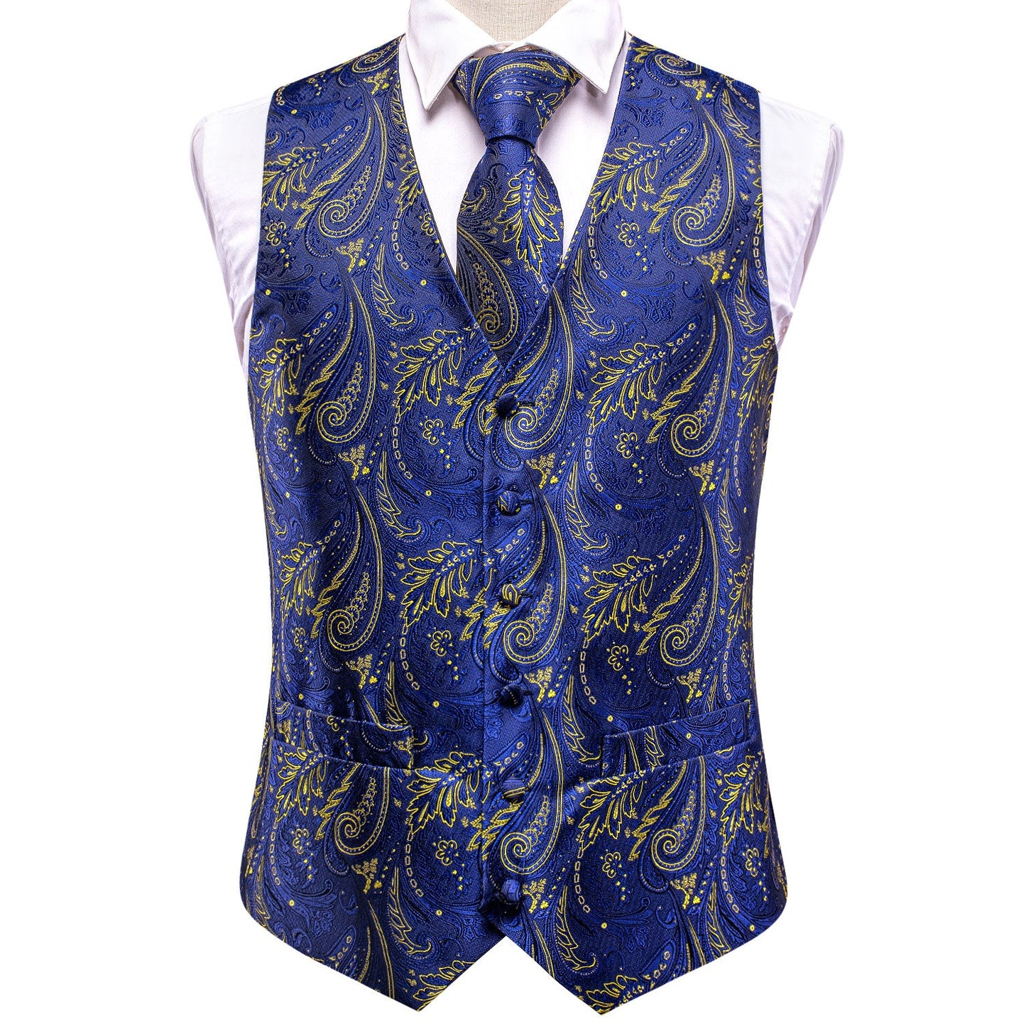 Designer Floral Waistcoat Silky Novelty Vest Royal Grain