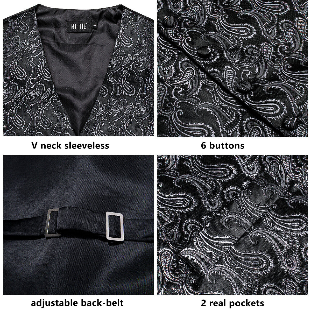 Designer Floral Waistcoat Silky Novelty Vest Black Seeds
