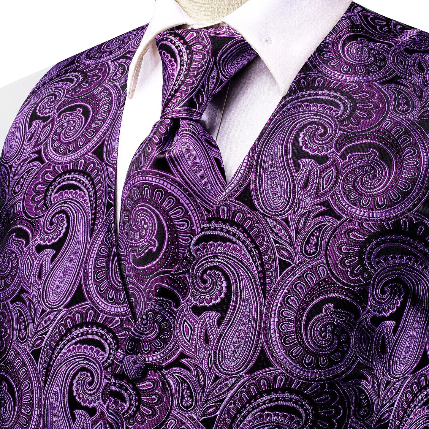 Designer Floral Waistcoat Silky Novelty Vest Violet Inca
