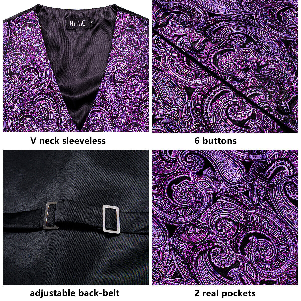 Designer Floral Waistcoat Silky Novelty Vest Violet Inca