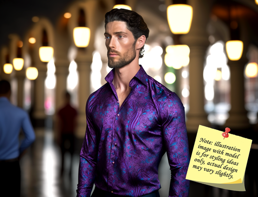 Novelty Silky Shirt Sale Buy 1 Get 1 Free Random Design in Your Size - Violet Paisley I