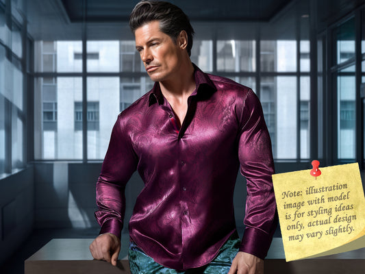 Novelty Silky Shirt Sale Buy 1 Get 1 Free Random Design in Your Size - Grape Paisley