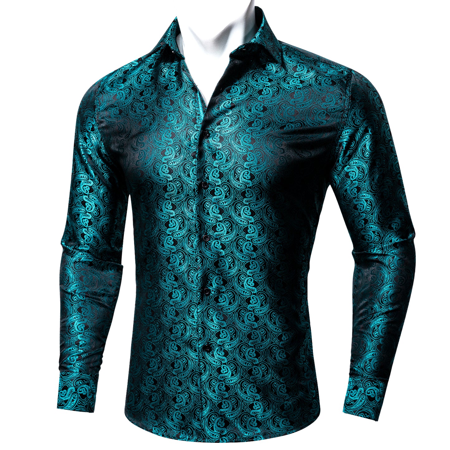 CY0096 Novelty Silky Shirt - Teal Cashew