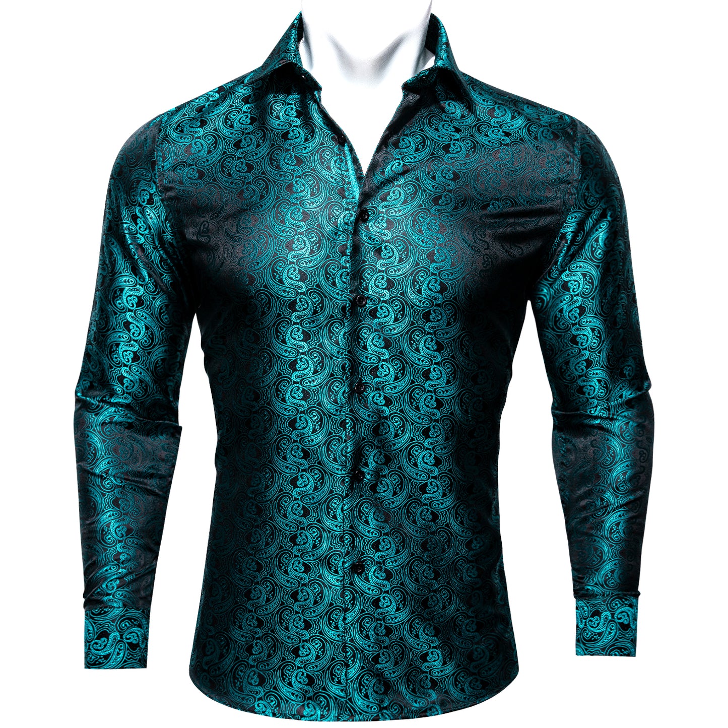 CY0096 Novelty Silky Shirt - Teal Cashew