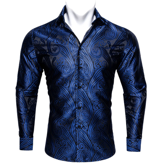 Novelty Silky Shirt Sale Buy 1 Get 1 Free Random Design in Your Size - Navy Wave