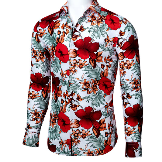 Novelty Printed Shirt Sale Buy 1 Get 1 Free Random Design in Your Size - Hibiscus White