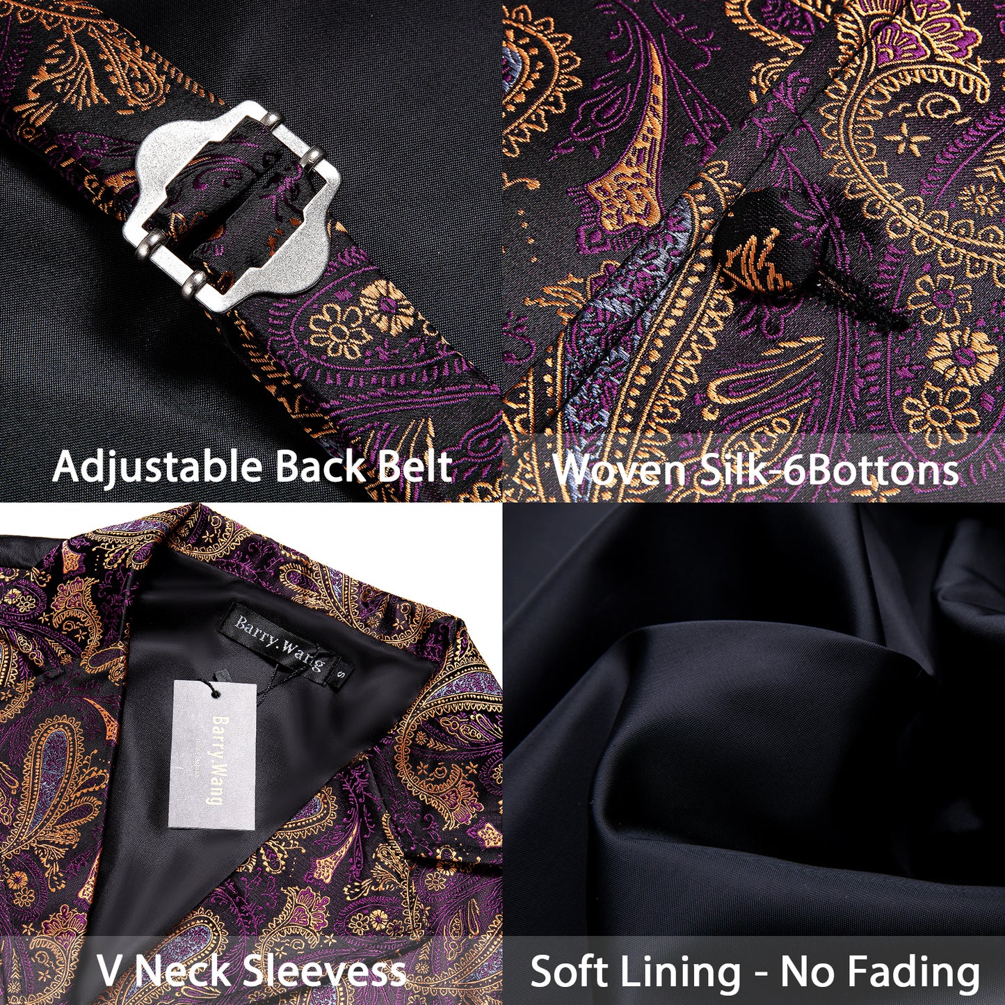 Victorian Waistcoat Steampunk Vintage Vest Silky Retro Paisley Purple Yellow