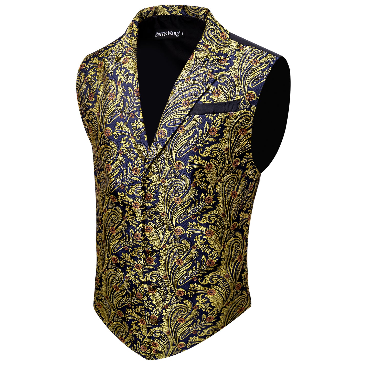 Victorian Waistcoat Steampunk Vintage Vest Silky Retro Paisley Gold Blue