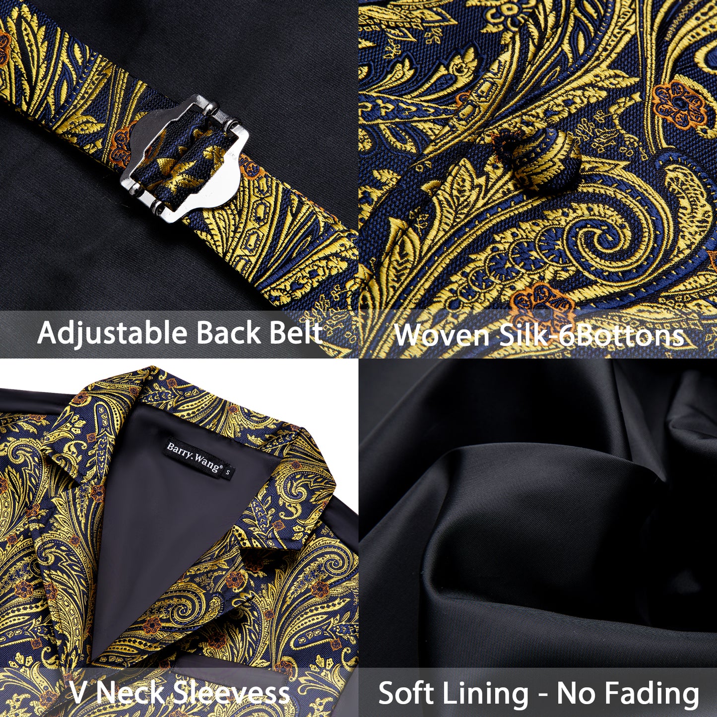 Victorian Waistcoat Steampunk Vintage Vest Silky Retro Paisley Gold Blue
