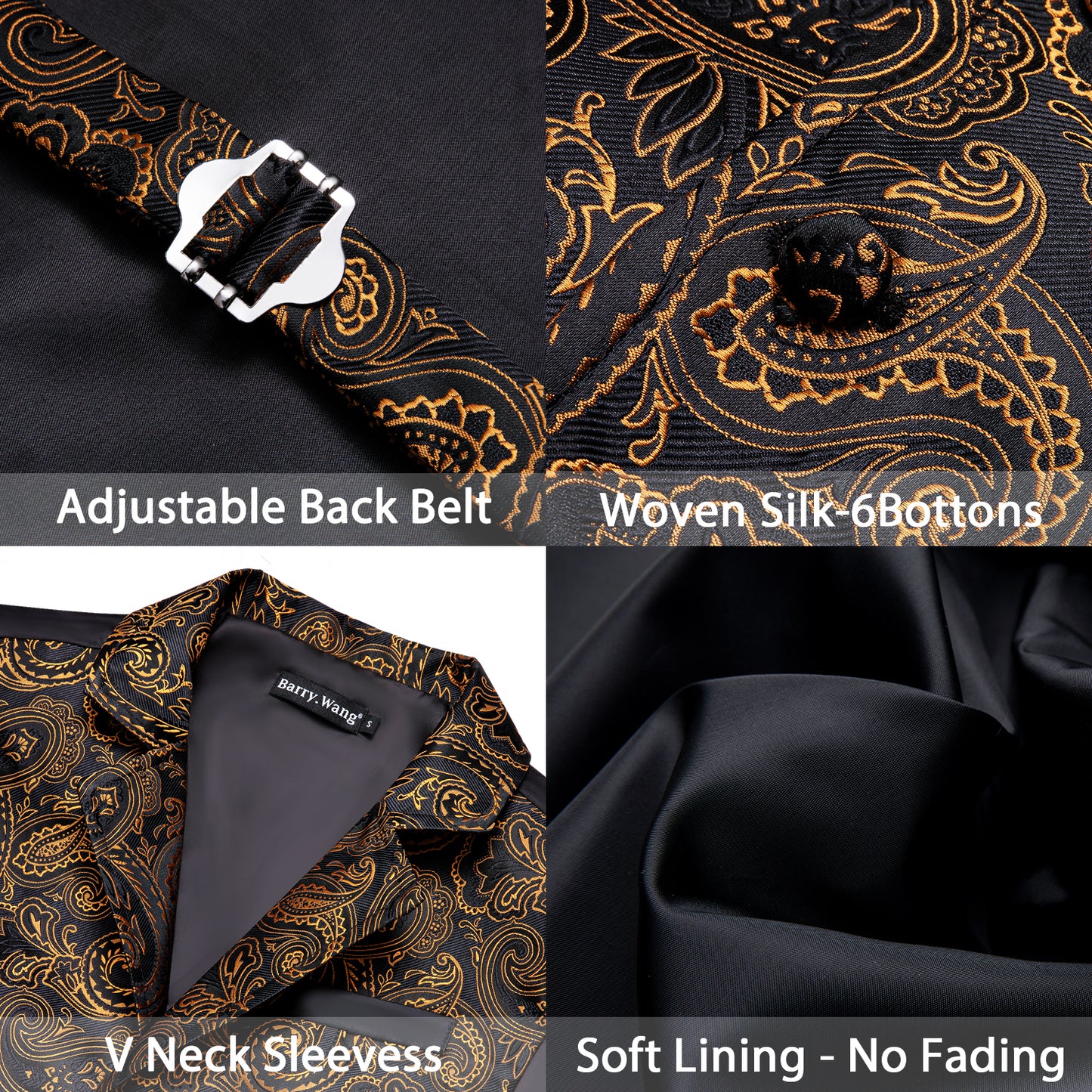 Victorian Waistcoat Steampunk Vintage Vest Silky Retro Paisley Dawn Gold