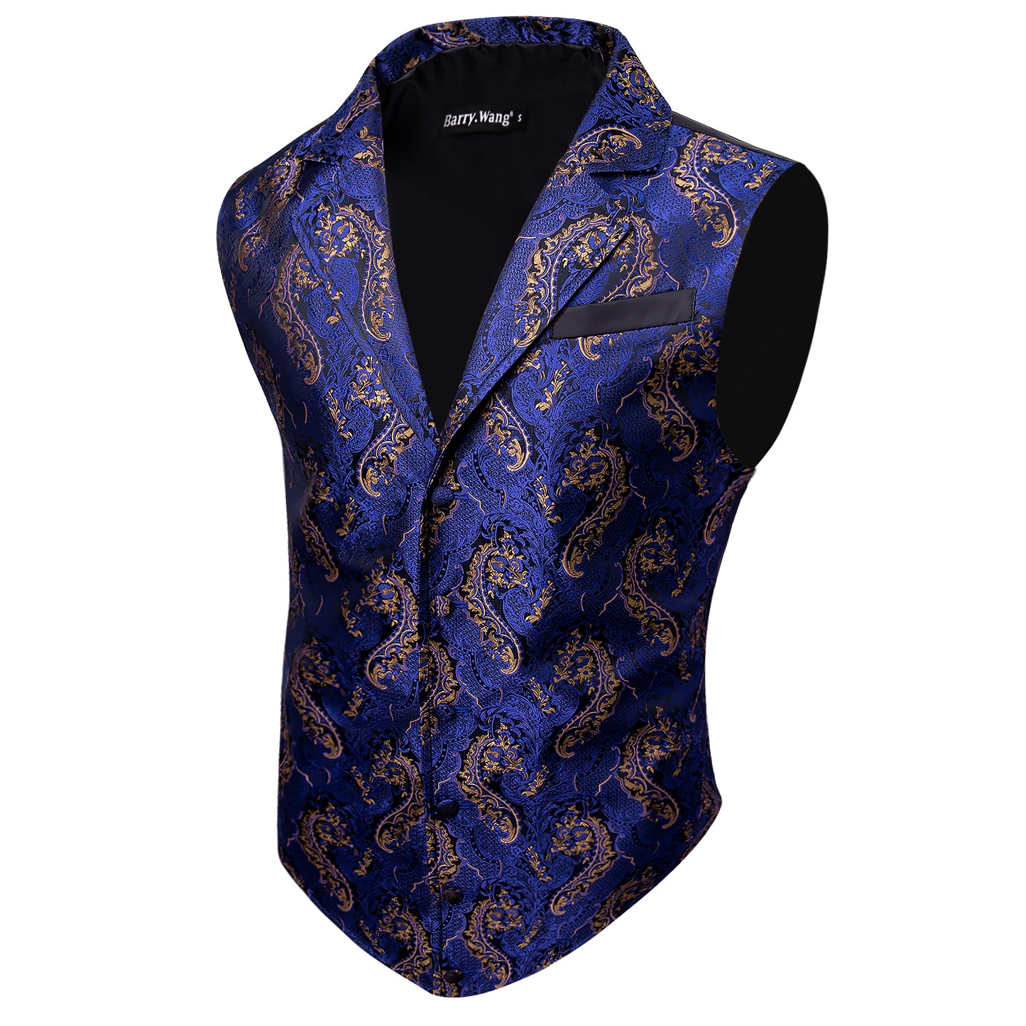 Victorian Waistcoat Steampunk Vintage Vest Silky Retro Paisley Denim Blue