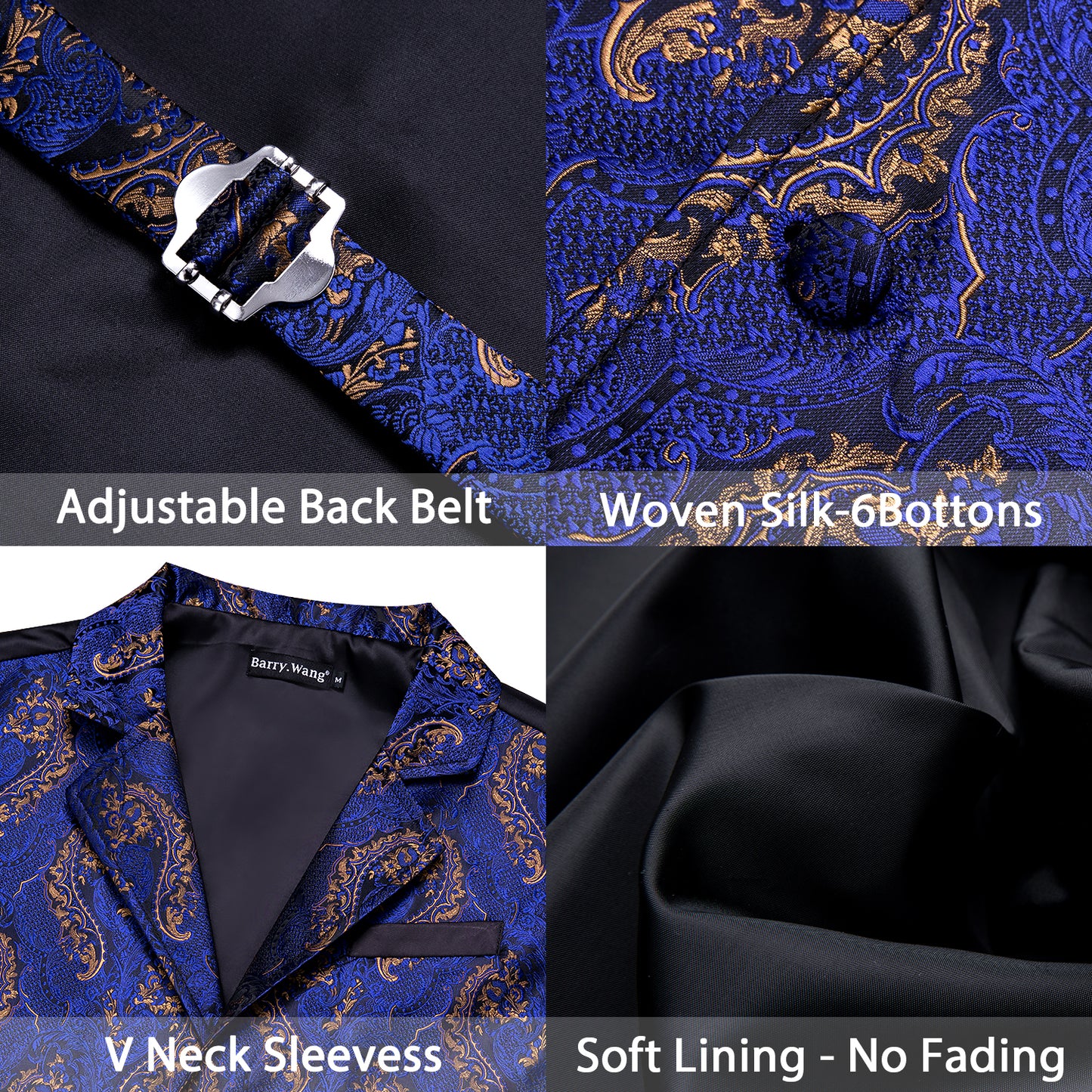 Victorian Waistcoat Steampunk Vintage Vest Silky Retro Paisley Denim Blue