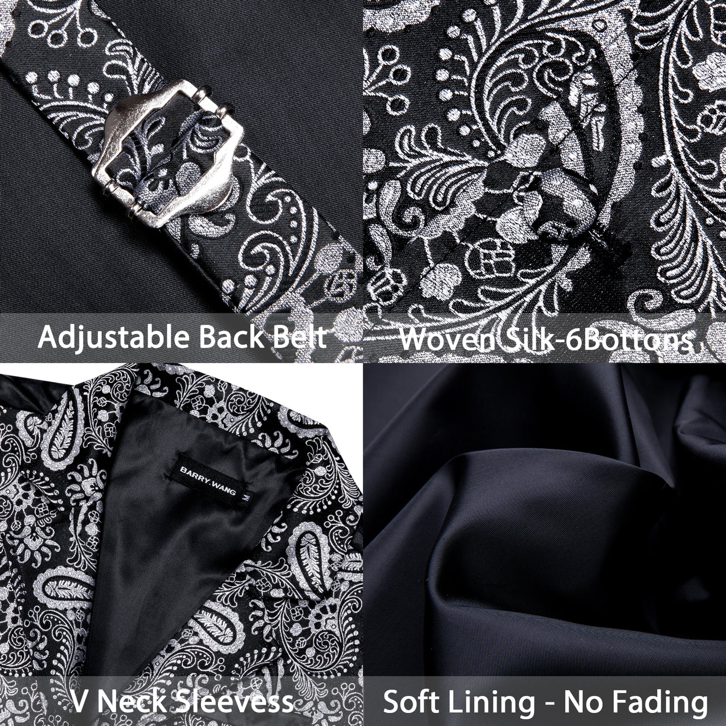 Victorian Waistcoat Steampunk Vintage Vest Silky Retro Paisley Grey