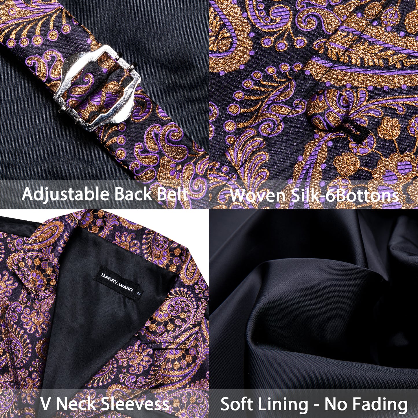 Victorian Waistcoat Steampunk Vintage Vest Silky Retro Paisley Violet