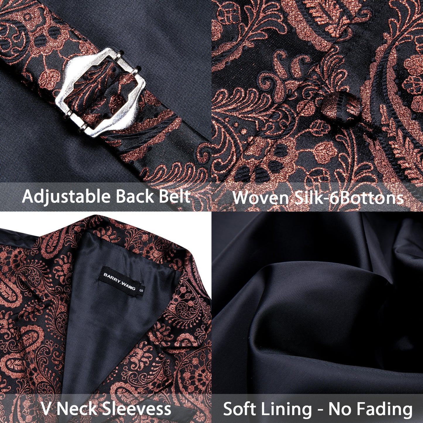 Victorian Waistcoat Steampunk Vintage Vest Silky Retro Paisley Bronze