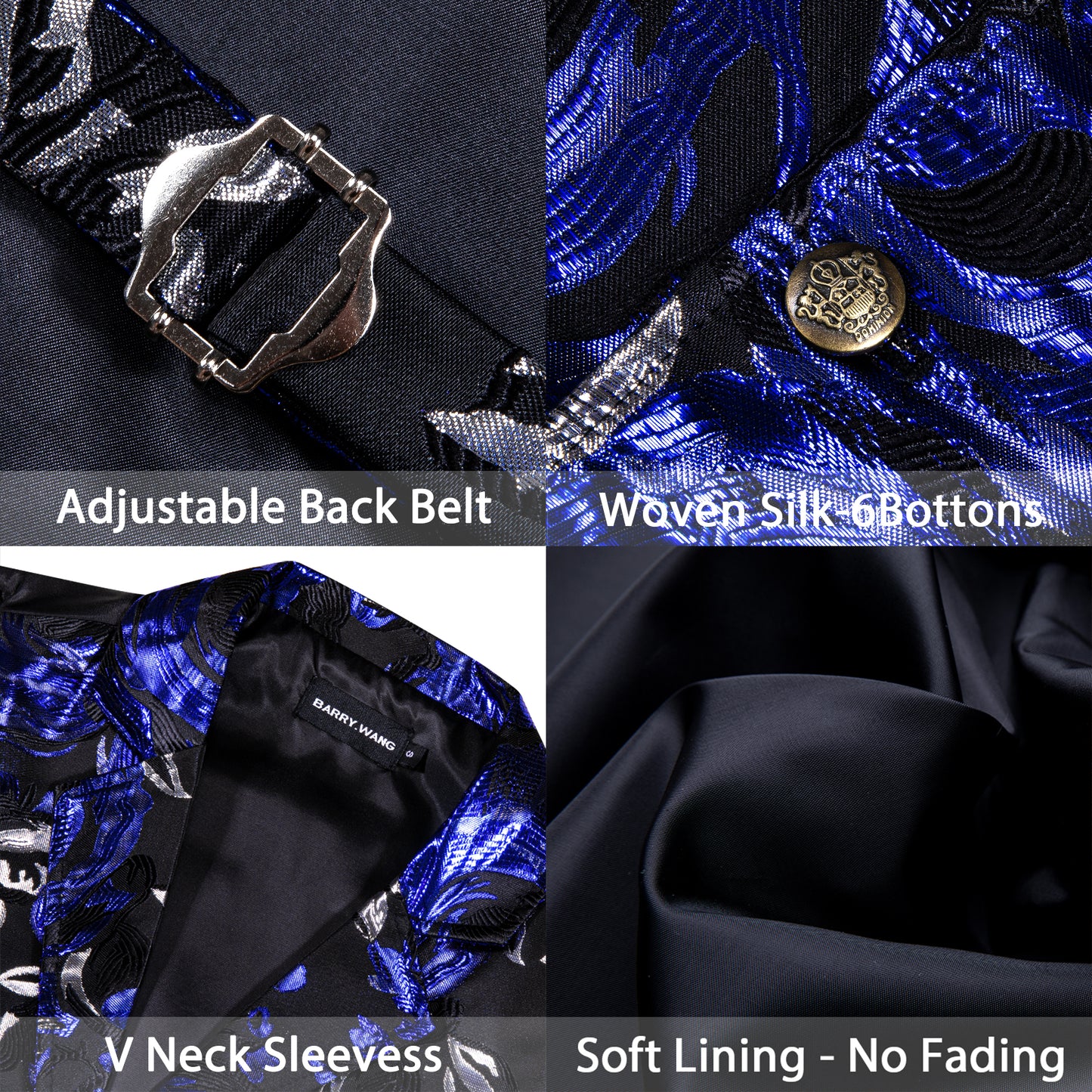 Victorian Waistcoat Steampunk Vintage Vest Silky Retro Ring Blue