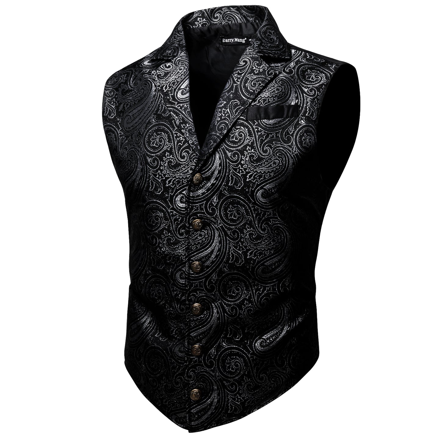 Victorian Waistcoat Steampunk Vintage Vest Silky Retro Swirl Charcoal Grey