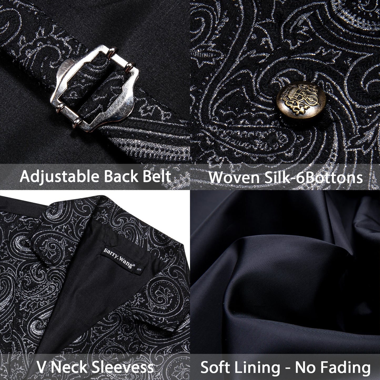 Victorian Waistcoat Steampunk Vintage Vest Silky Retro Swirl Charcoal Grey