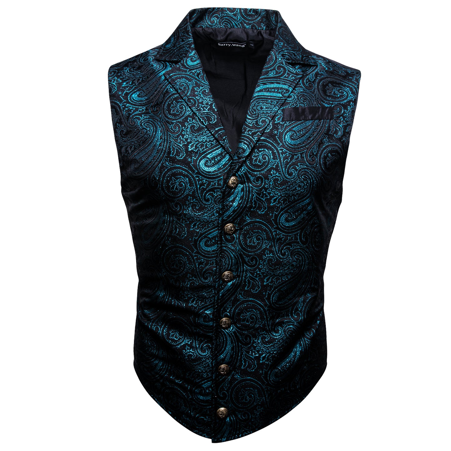 Victorian Waistcoat Steampunk Vintage Vest Silky Retro Swirl Teal Blue