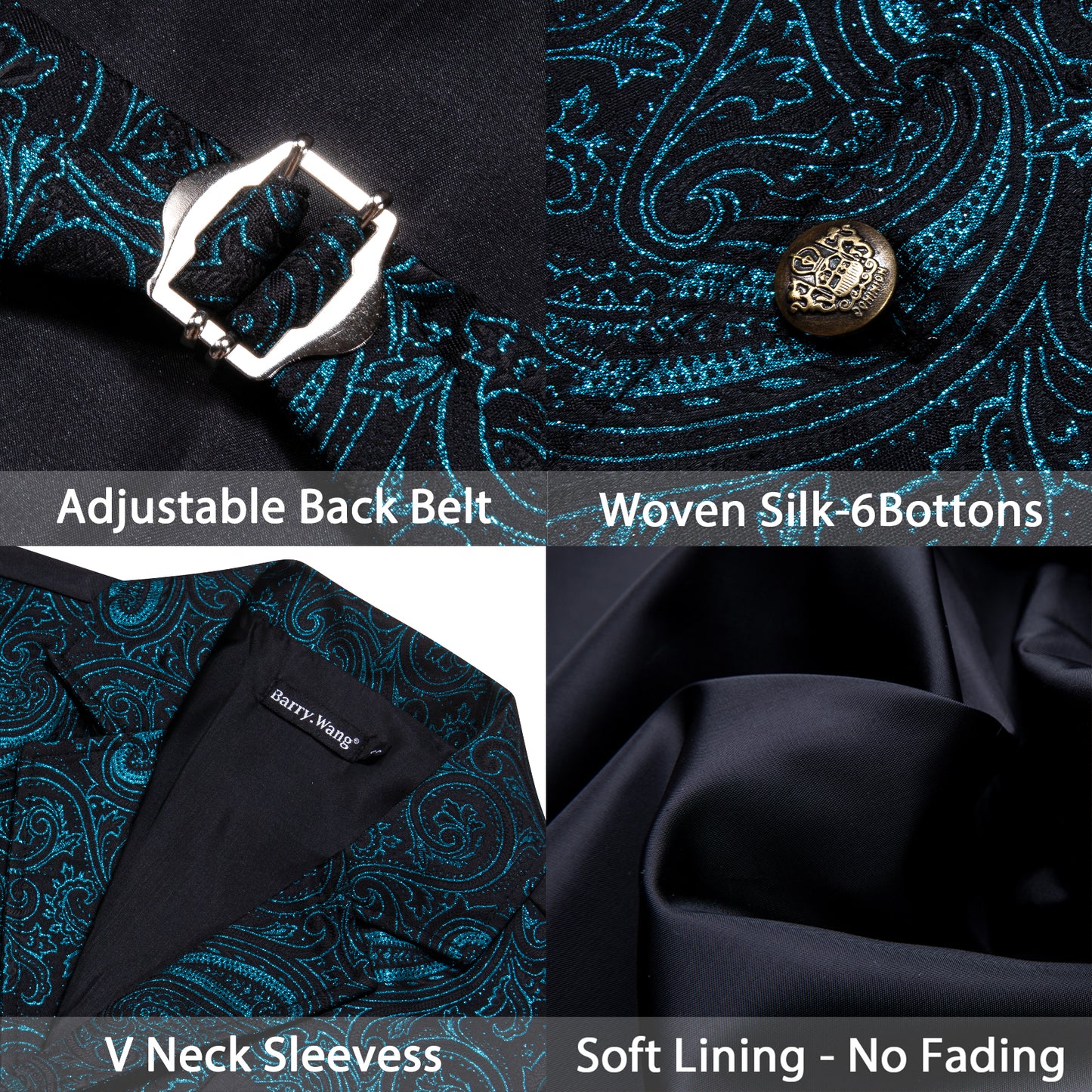 Victorian Waistcoat Steampunk Vintage Vest Silky Retro Swirl Teal Blue