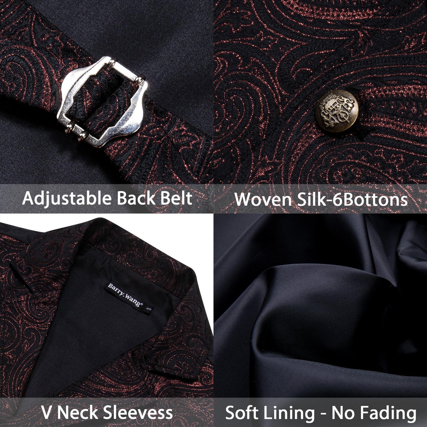 Victorian Waistcoat Steampunk Vintage Vest Silky Retro Swirl Rust Dark Red