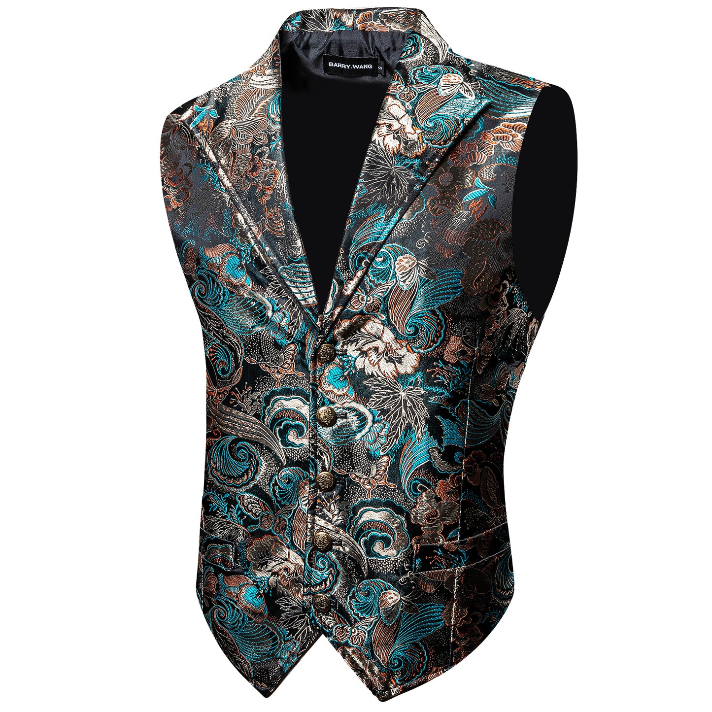 Men's Waistcoat Floral Vintage Silky Gilet Retro Vest Lapel Collar Swirl Lake