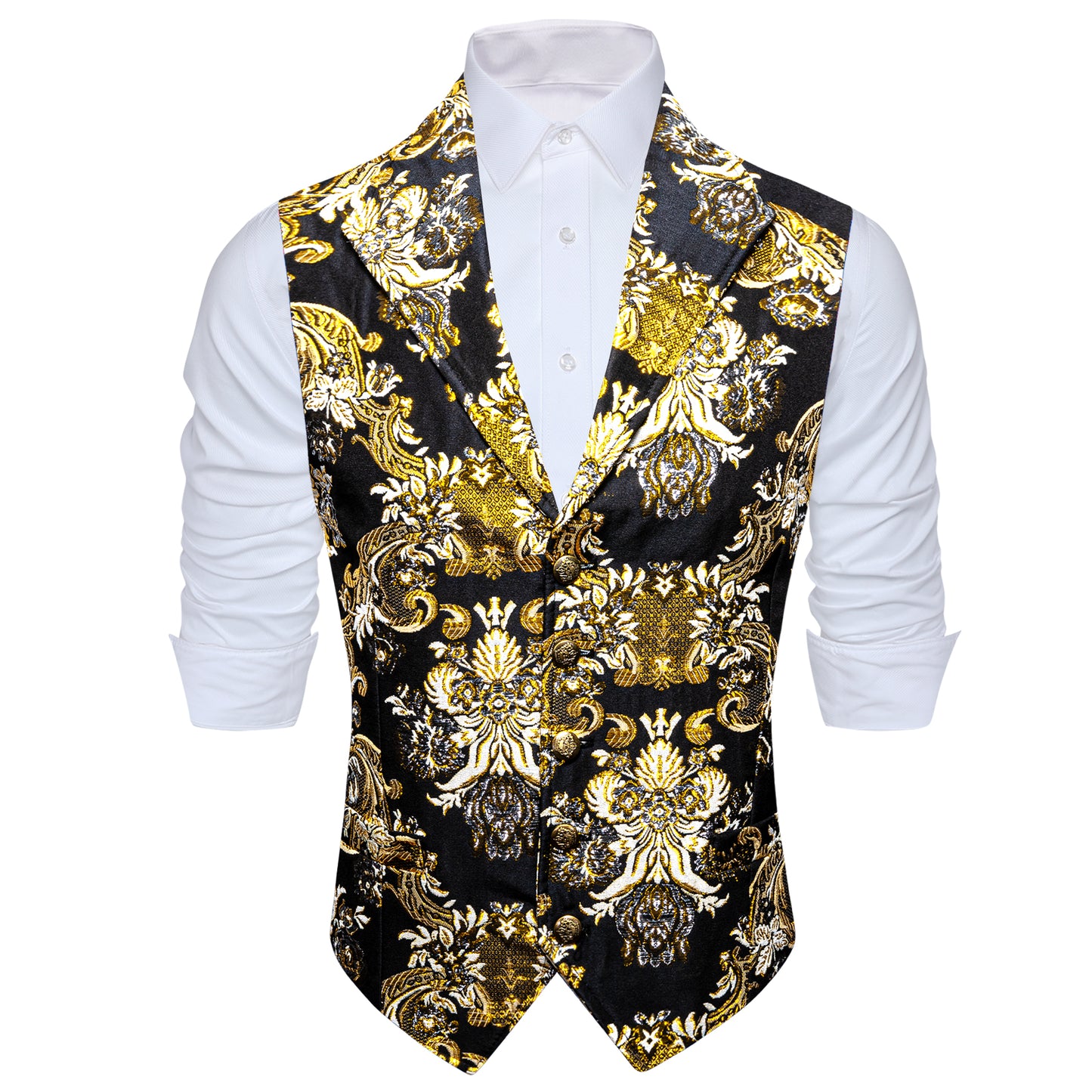 Men's Waistcoat Floral Vintage Silky Gilet Retro Vest Lapel Collar Daisy Yellow