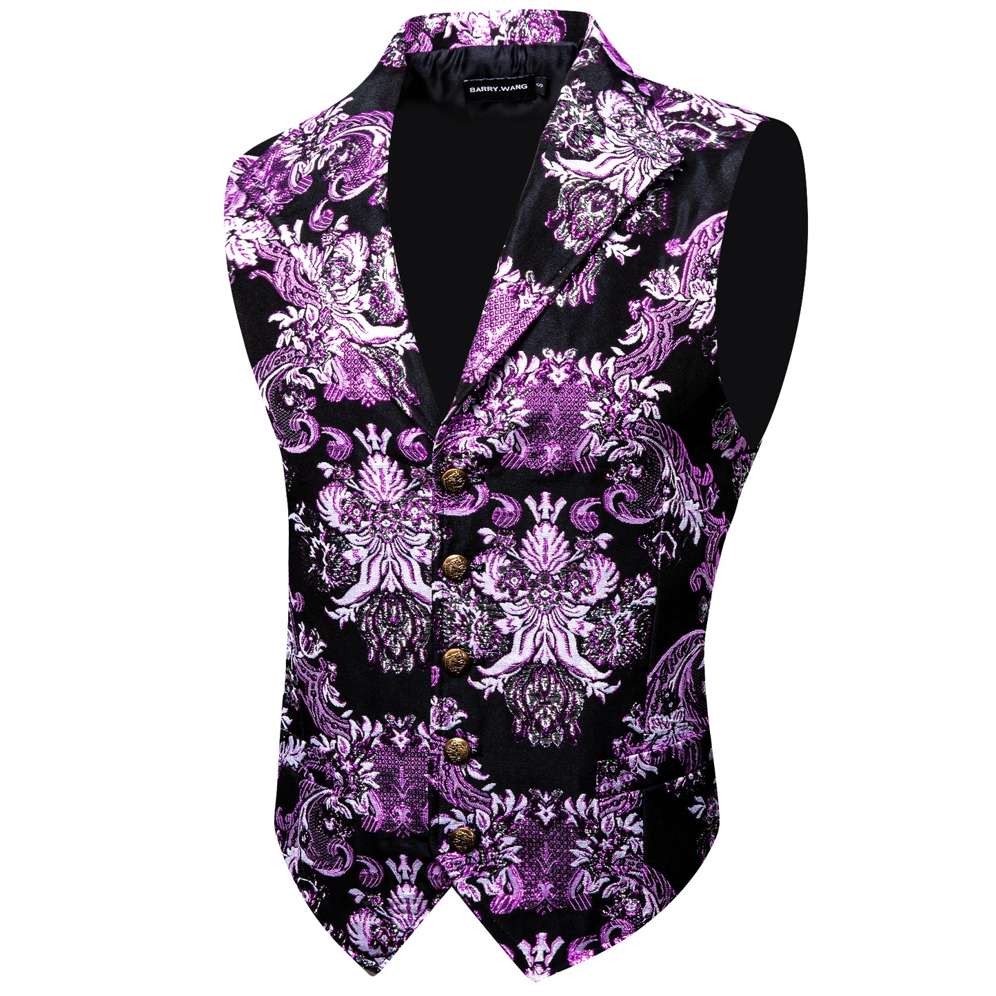 Men's Waistcoat Floral Vintage Silky Gilet Retro Vest Lapel Collar Lavender