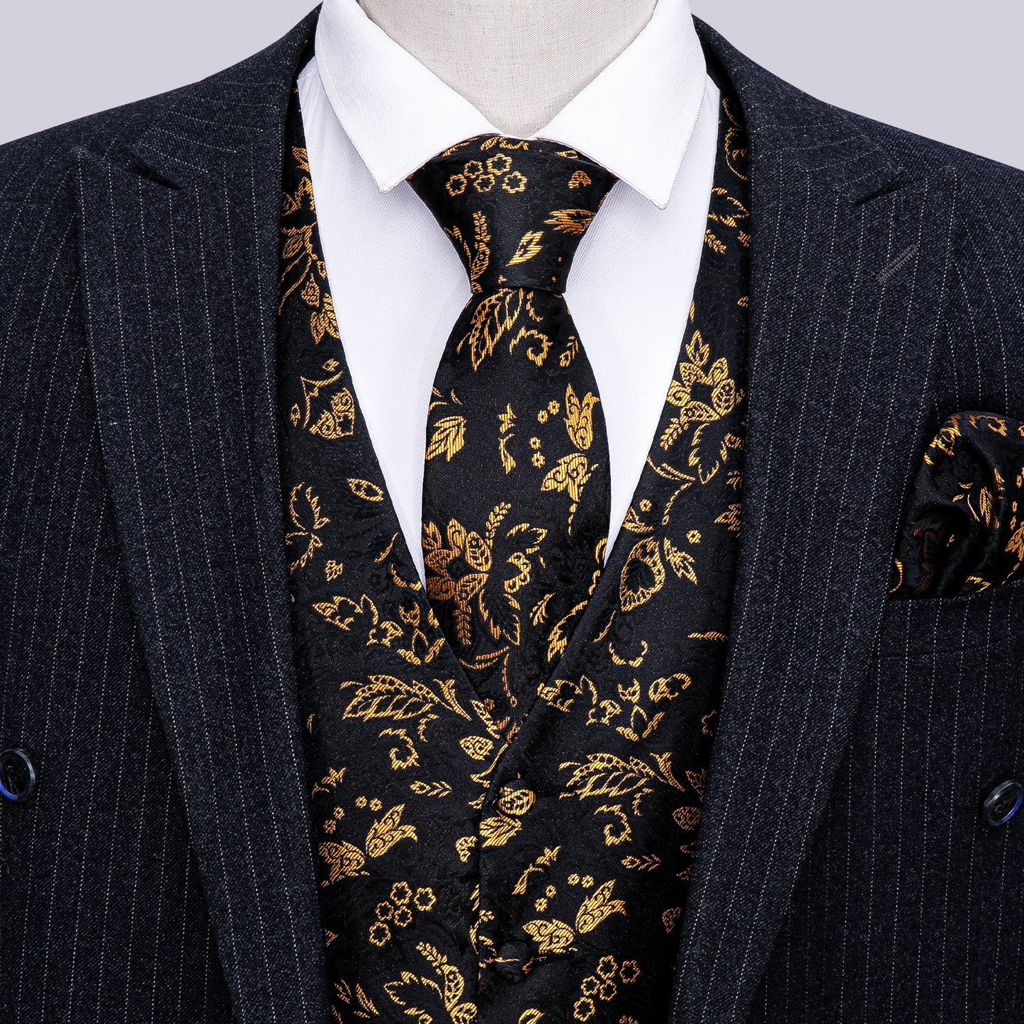 Designer Floral Waistcoat Silky Novelty Vest Golden Setaria