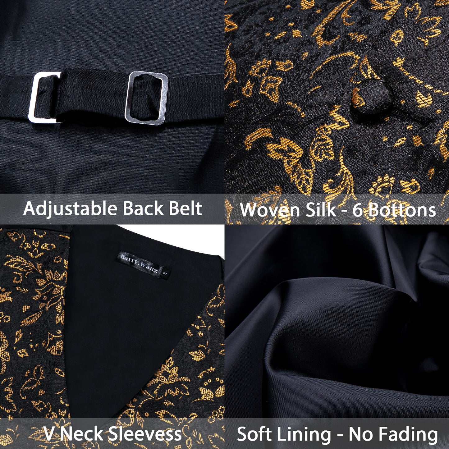 Designer Floral Waistcoat Silky Novelty Vest Golden Setaria