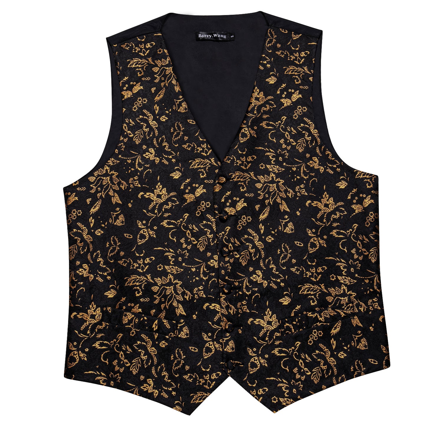 Designer Floral Waistcoat Silky Novelty Vest Golden Setaria