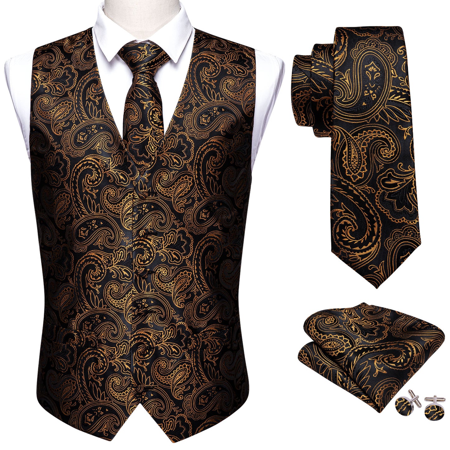 Designer Floral Waistcoat Silky Novelty Vest Paisley Sunset