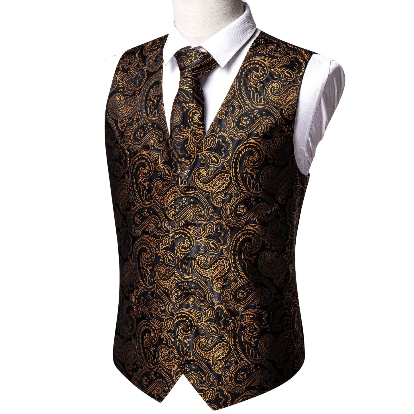 Designer Floral Waistcoat Silky Novelty Vest Paisley Sunset