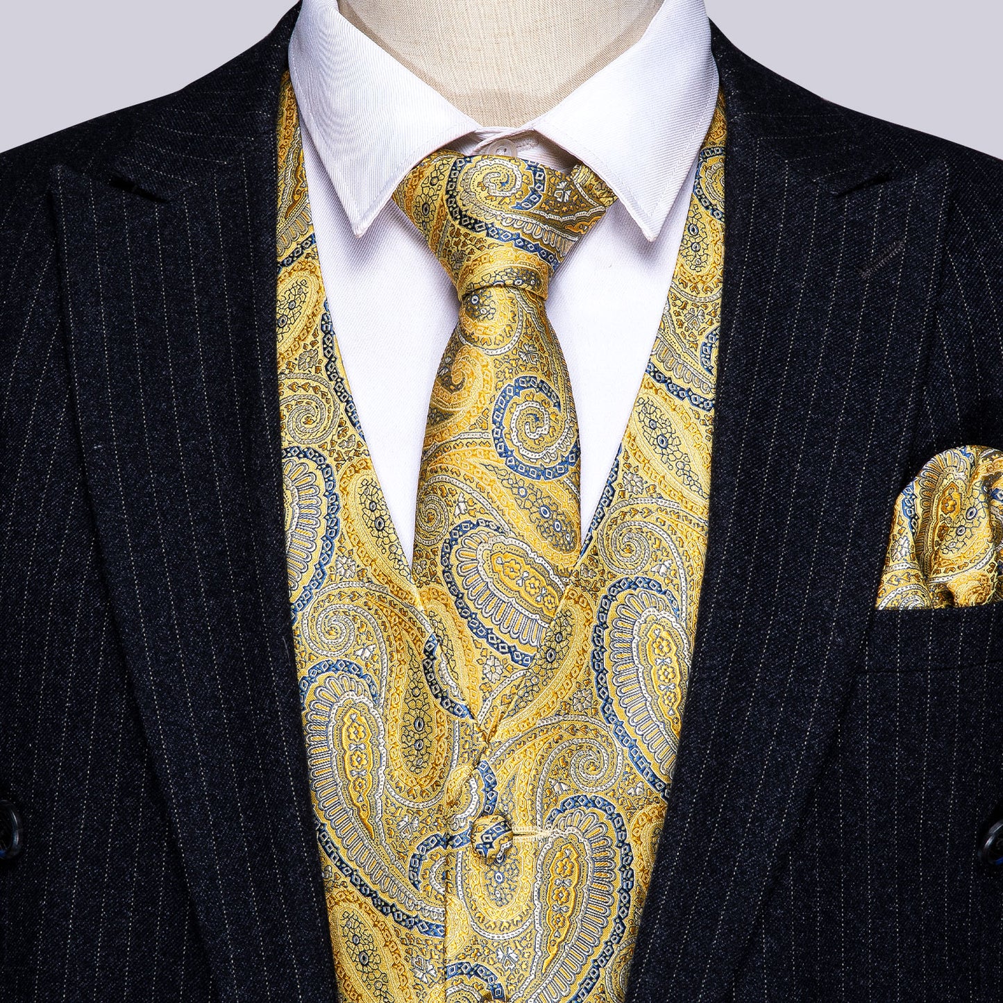 Designer Floral Waistcoat Silky Novelty Vest Blue Cheese