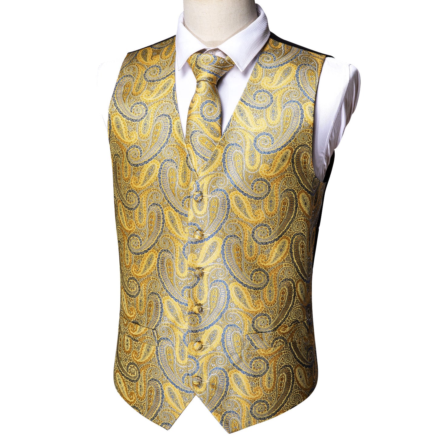 Designer Floral Waistcoat Silky Novelty Vest Blue Cheese