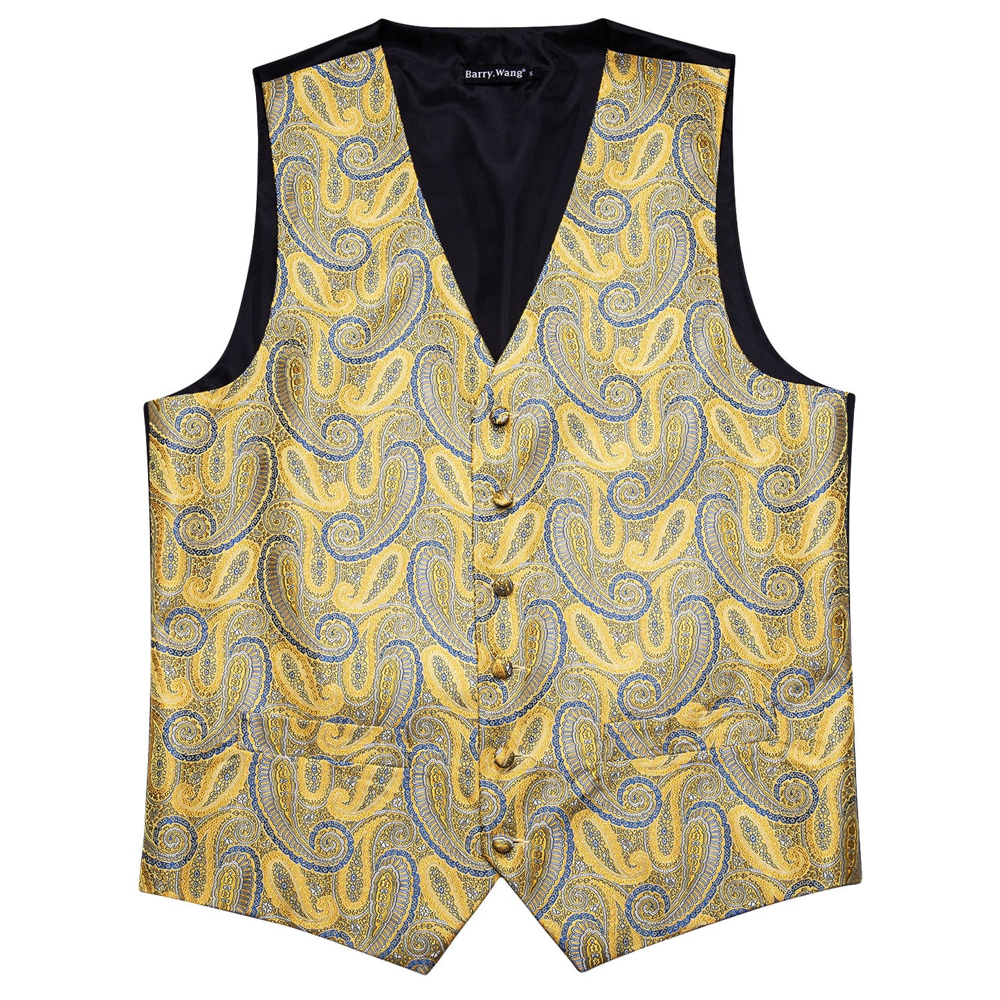 Designer Floral Waistcoat Silky Novelty Vest Blue Cheese
