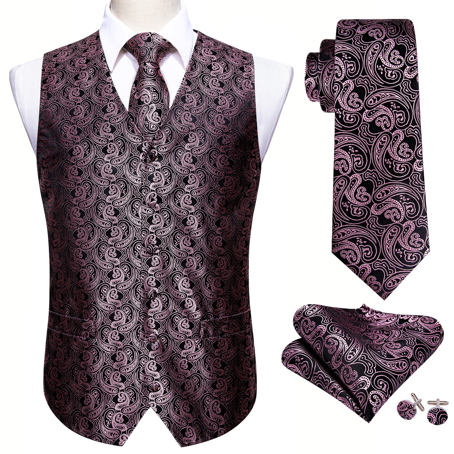 Designer Floral Waistcoat Silky Novelty Vest Lilac Black