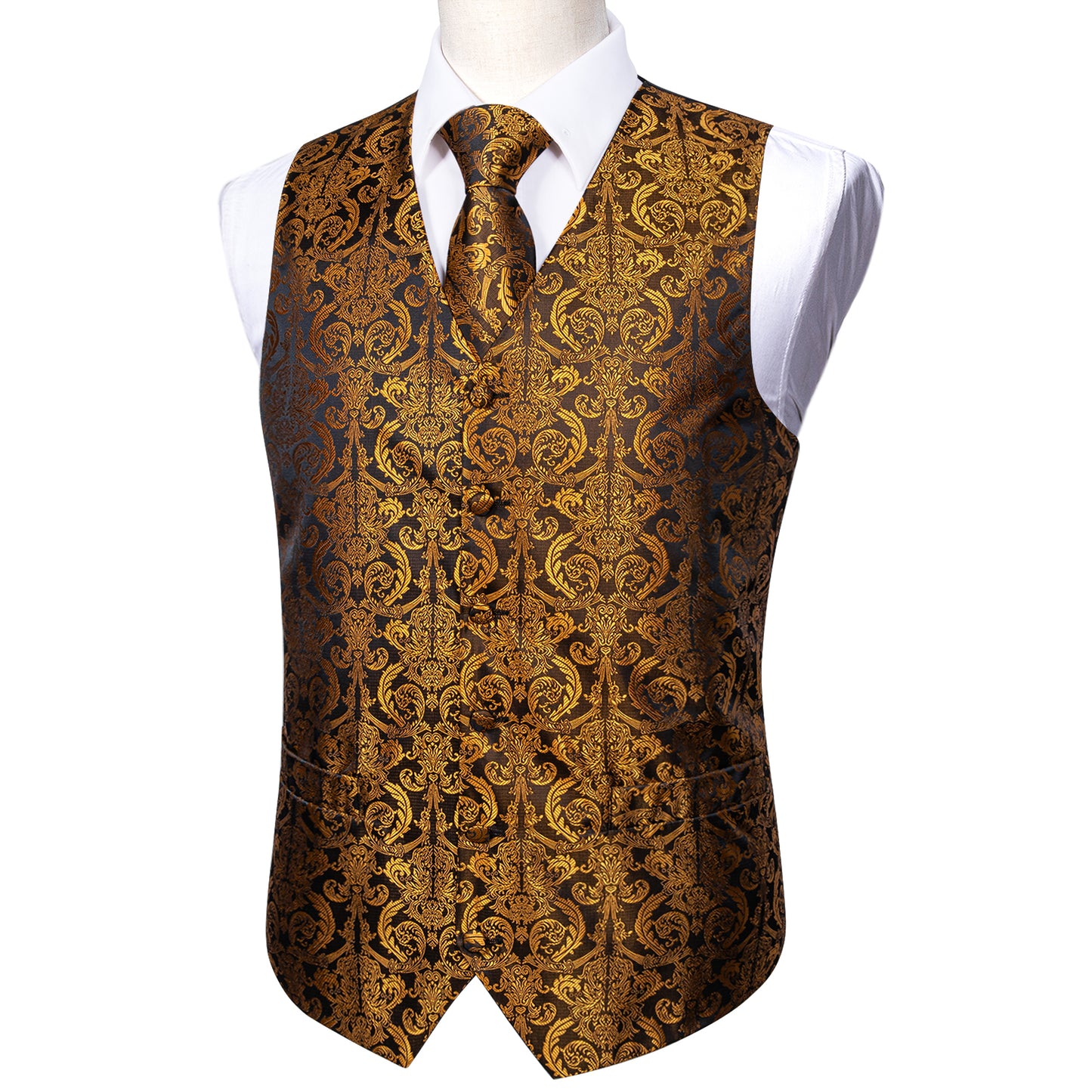 Designer Floral Waistcoat Silky Novelty Vest Palace Golden