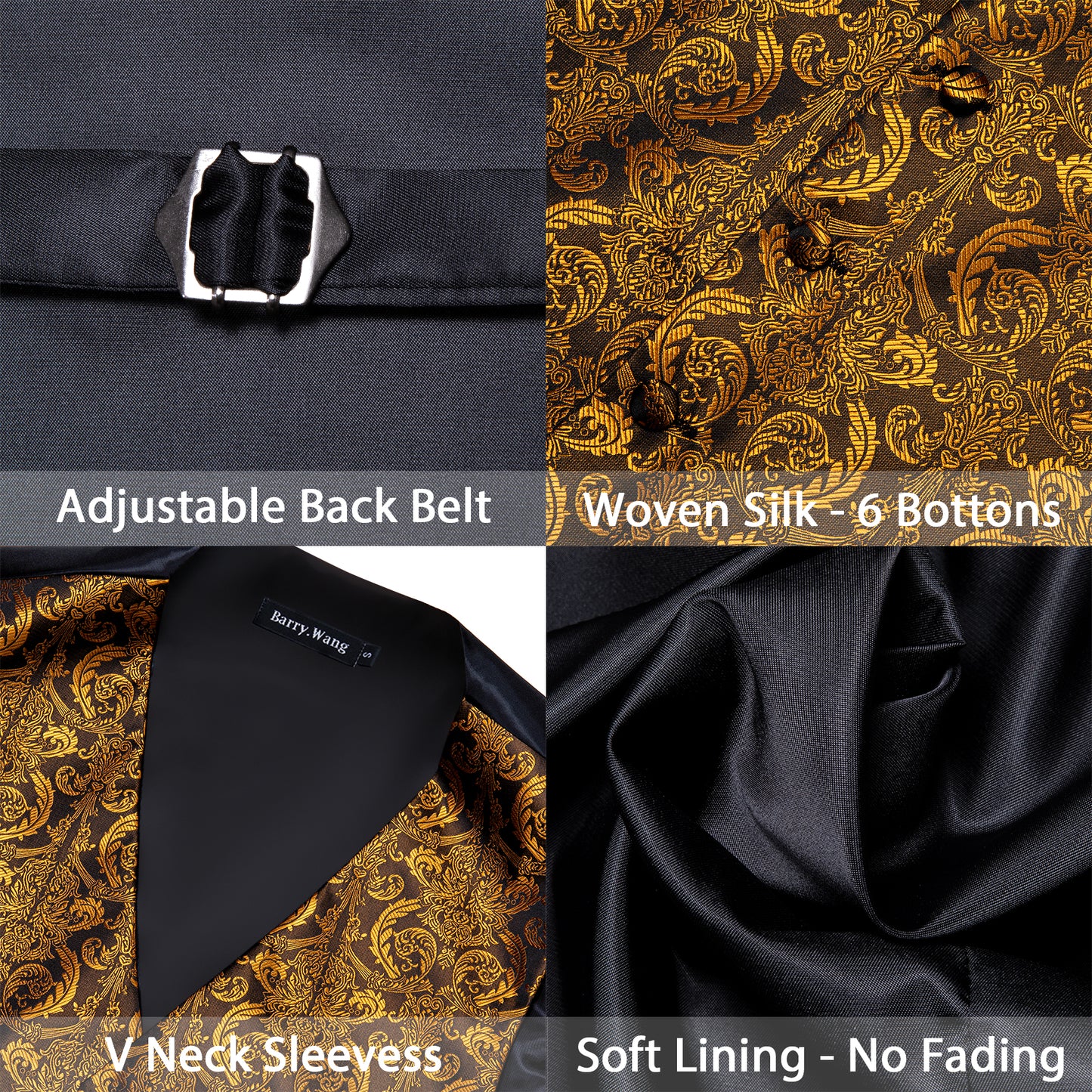Designer Floral Waistcoat Silky Novelty Vest Palace Golden