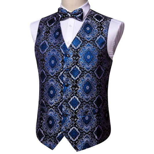 Designer Waistcoat Buy 1 Get 1 Free Random Design in Your Size Novelty Bowtie Vest Shiny Diamond Print Navy Blue