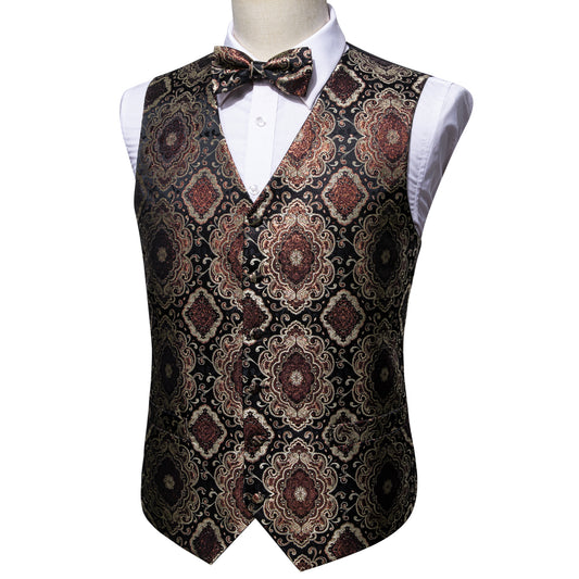Designer Waistcoat Buy 1 Get 1 Free Random Design in Your Size Novelty Bowtie Vest Shiny Diamond Print Brown