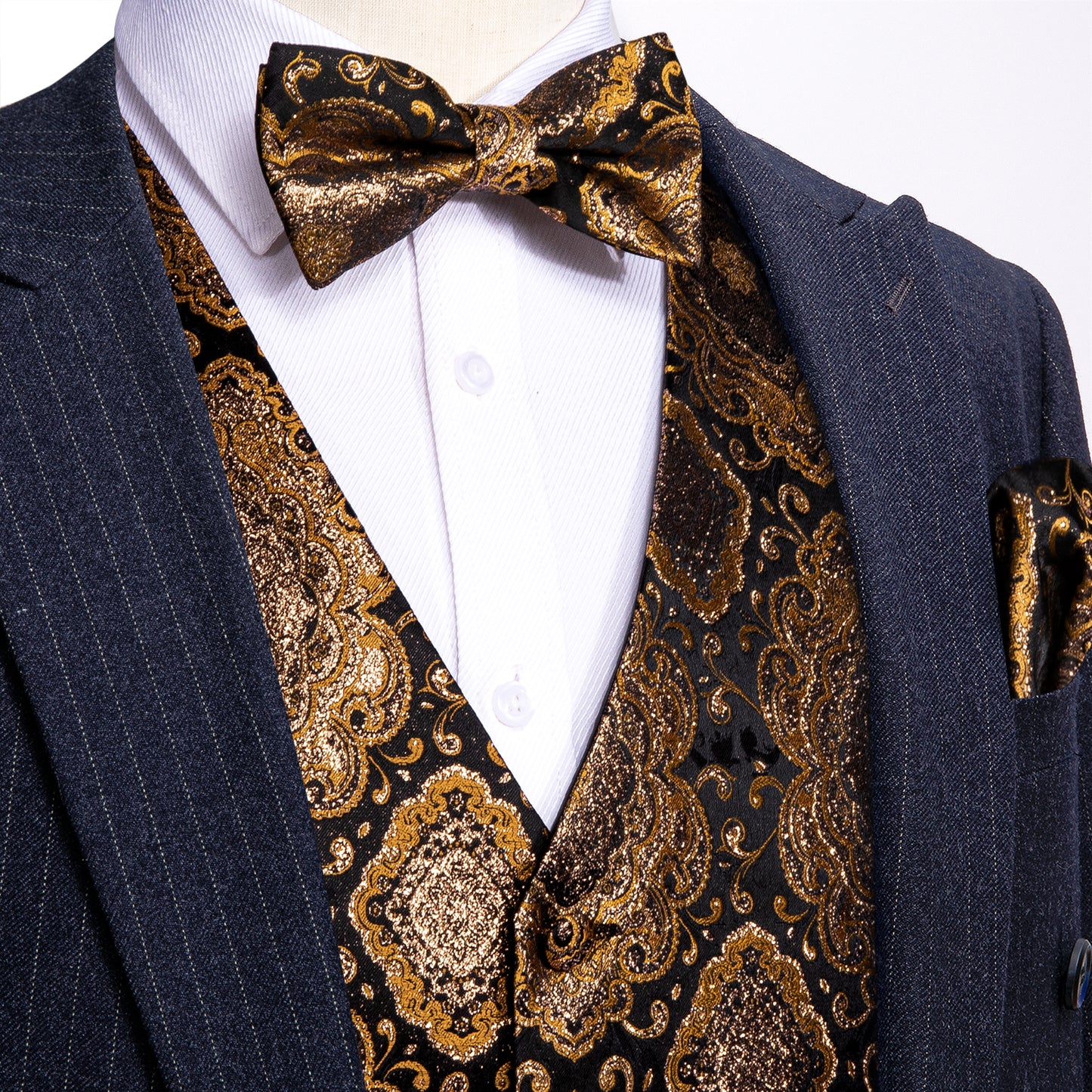 Designer Waistcoat Novelty Bowtie Vest Shiny Diamond Print Bronze