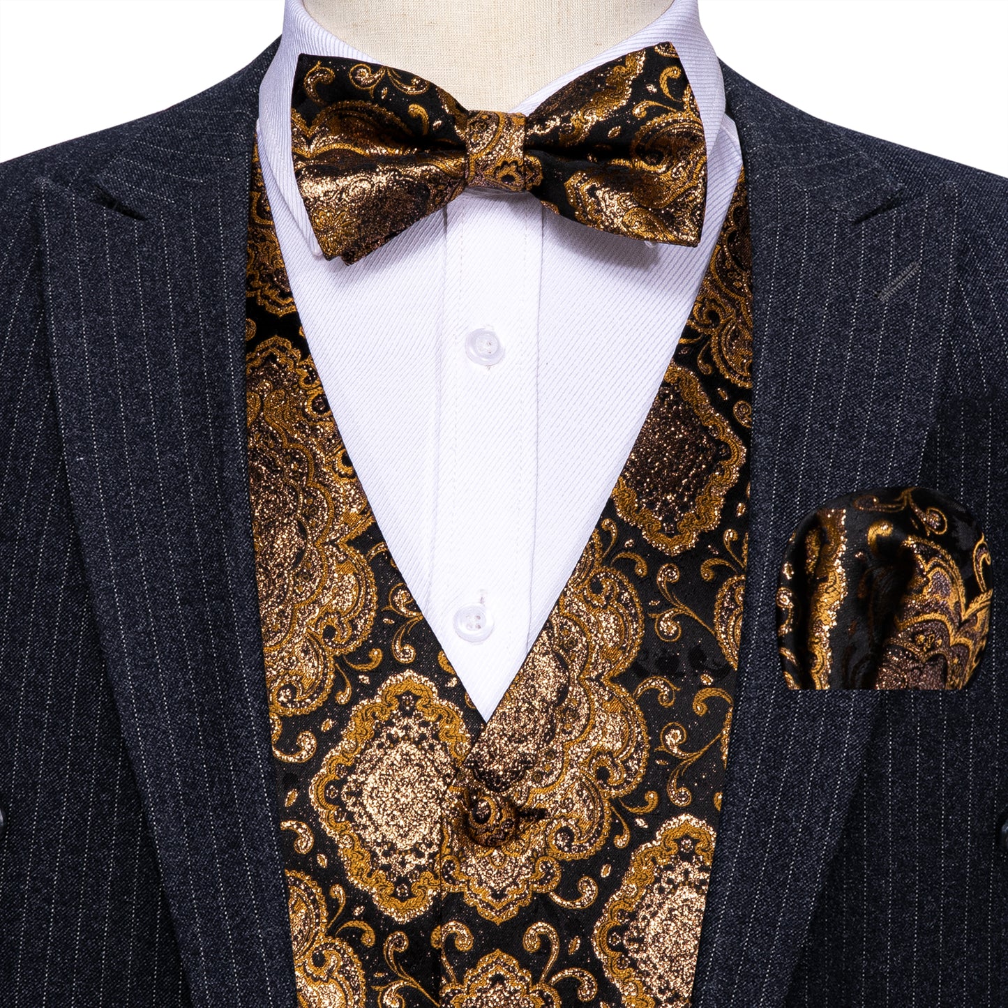 Designer Waistcoat Novelty Bowtie Vest Shiny Diamond Print Bronze