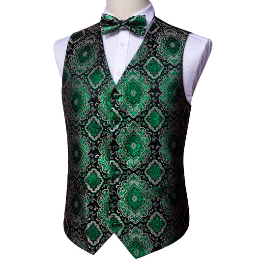 Designer Waistcoat Buy 1 Get 1 Free Random Design in Your Size Novelty Bowtie Vest Shiny Diamond Print Emerald Green