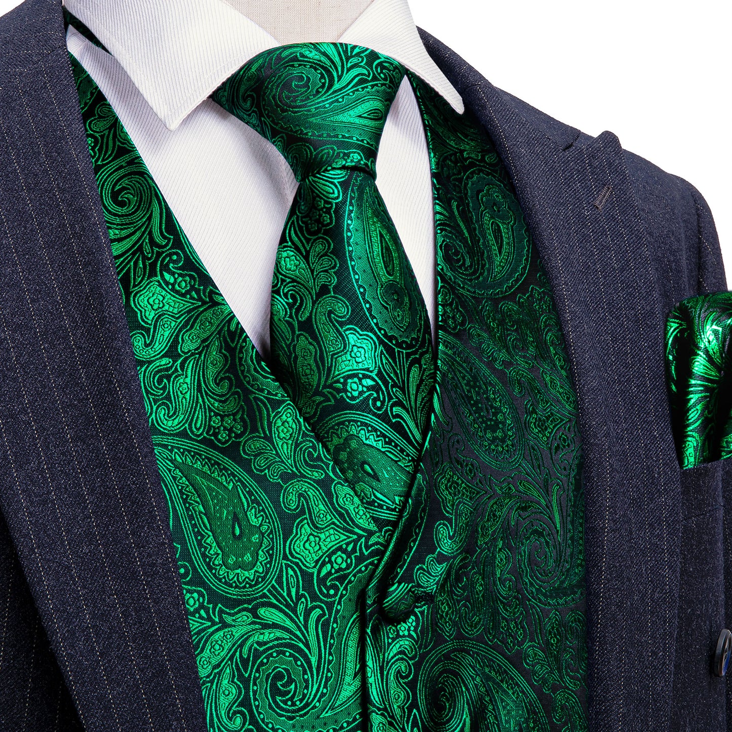 Designer Floral Waistcoat Silky Novelty Vest Forest Green