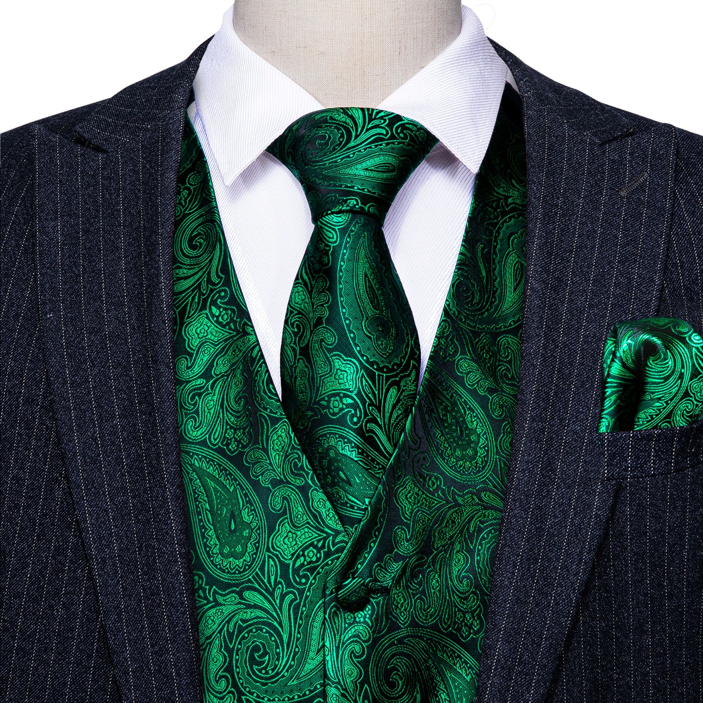 Designer Floral Waistcoat Silky Novelty Vest Forest Green