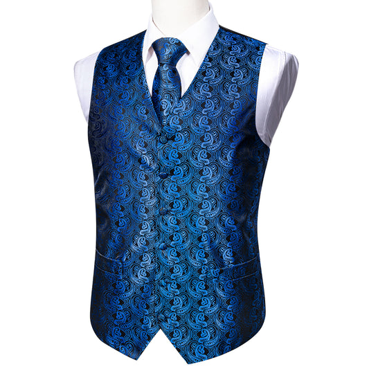 Designer Floral Waistcoat Buy 1 Get 1 Free Random Design in Your Size Silky Novelty Vest Royal Blue Cashew
