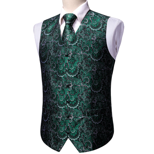 Designer Floral Waistcoat Buy 1 Get 1 Free Random Design in Your Size Silky Novelty Vest Pine Green Sunrise