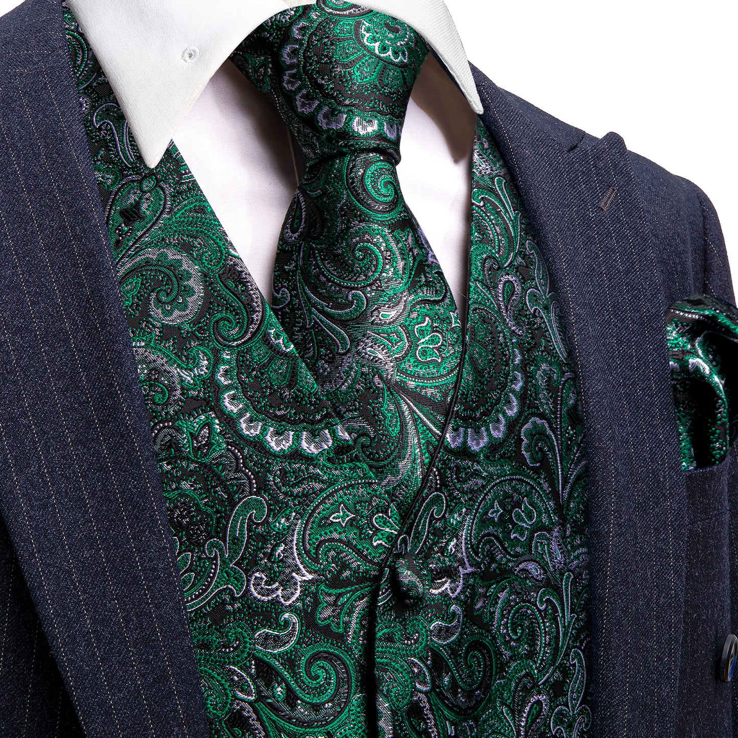 Designer Floral Waistcoat Silky Novelty Vest Pine Green Sunrise