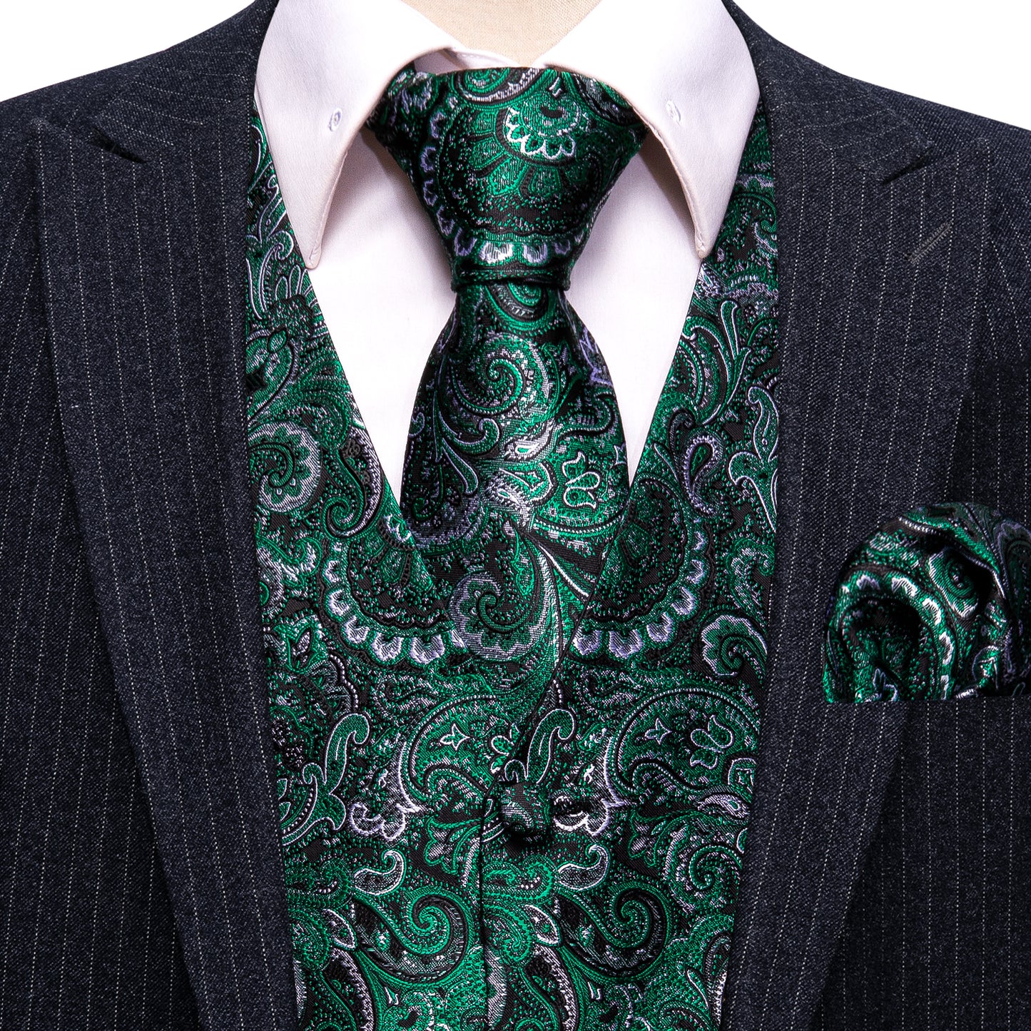 Designer Floral Waistcoat Silky Novelty Vest Pine Green Sunrise